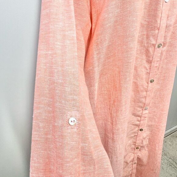 Tahari Linen Blend Coral Button Up Cover Up Shirt Dress Large - Picture 6 of 10